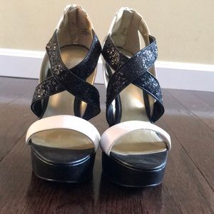 Black and White Platform Sandal Heels